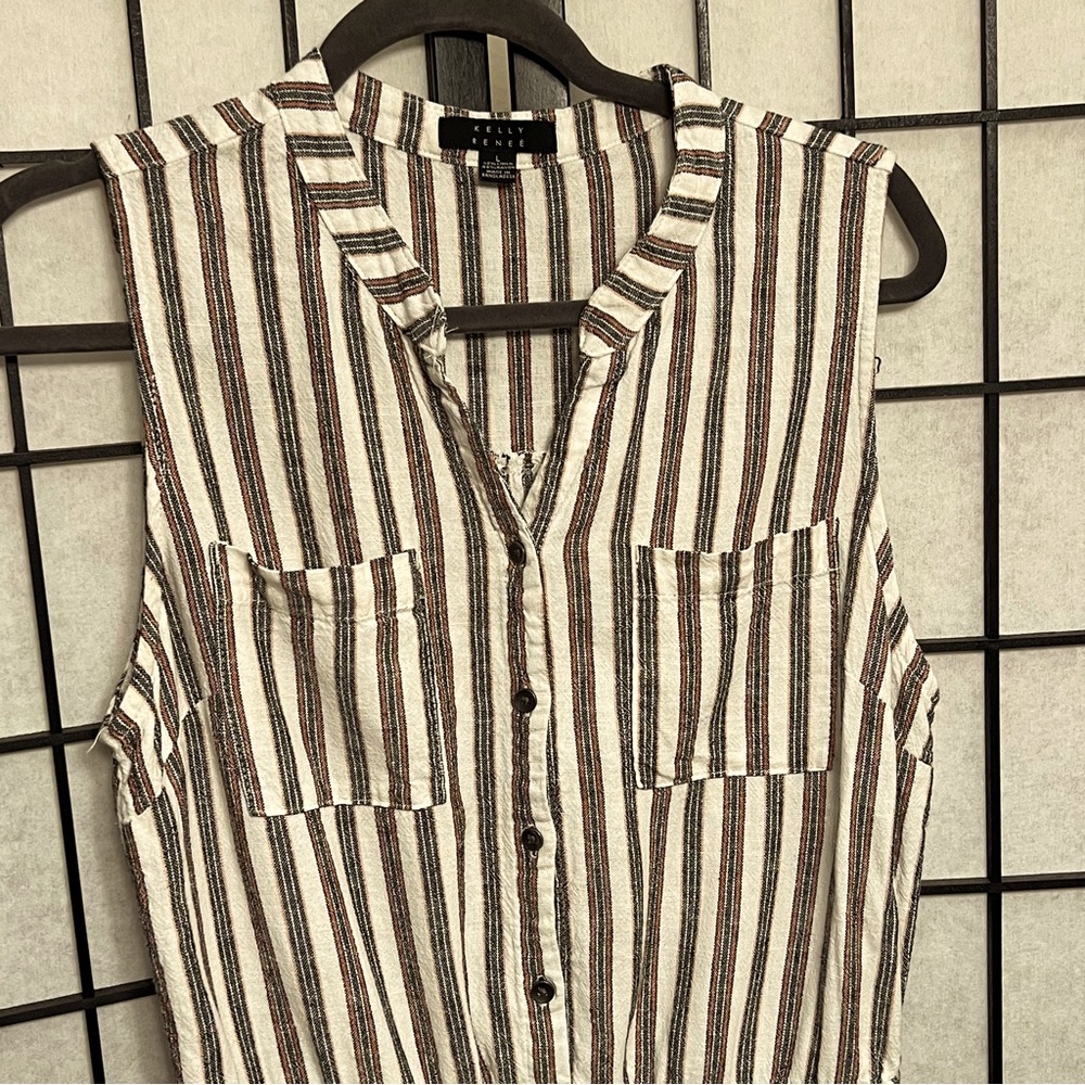 Kelly Renee Linen-Blend Striped Sleeveless Romper - Picture 3 of 9